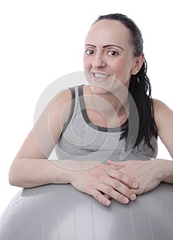 Woman on exercise ball