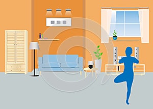 Woman exercise yoga in living room