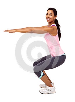 Woman Exercising Against White Background