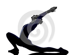 Woman exercising Anjaneyasana lunge pose yoga silhouette