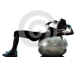 Woman exercising fitness ball workout silhouette