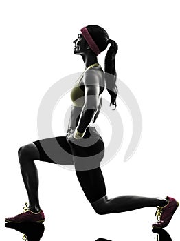 Woman exercising fitness workout lunges crouching silhouette photo