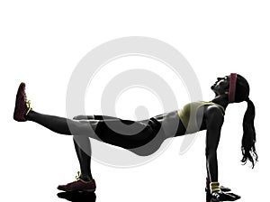 Woman exercising fitness workout plank position silhouette