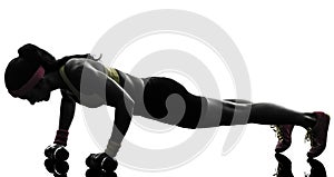 Woman exercising fitness workout push ups silhouette