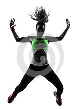Woman exercising fitness zumba dancing jumping silhouette