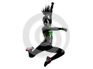 Woman exercising fitness zumba dancing jumping silhouette