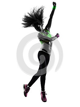 Woman exercising fitness zumba dancing jumping silhouette