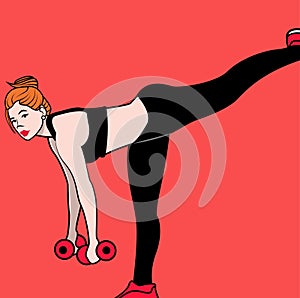 Woman exercising in the gym with dumbbells