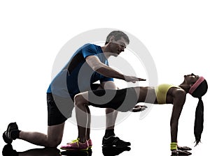 Woman exercising plank position fitness workout wi