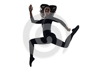 Woman exercising running jumping silhouette