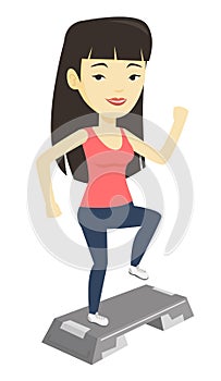 Woman exercising on stepper vector illustration.