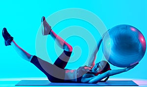 woman exercsing fitness pilates exercices isolated