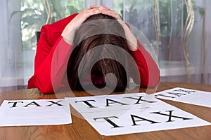 Woman exhausted by taxes