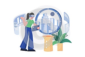 Woman Experiencing Metaverse Technology Illustration concept. A flat illustration isolated on white background
