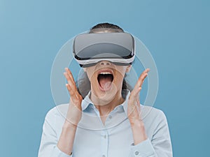 Woman experiencing virtual reality