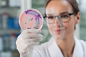 Woman experimenting with microbacteria photo