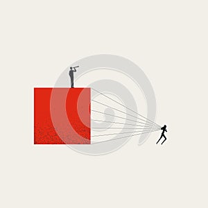 Woman exploitation in business, minimal illustration. Symbol of pressure, stress, bossing and abuse. Vector concept.