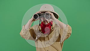 Woman Explorer Looking Through Binoculars