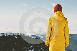 Woman exploring mountains adventure travel lifestyle
