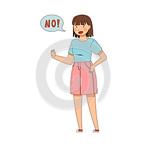 Woman Expressing Denial Saying No Showing Stop Sign with her Hand Vector Illustration