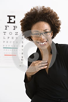 Woman with eye chart