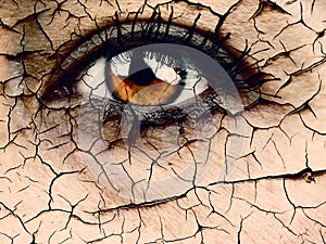 Woman Eye closeup dramatic dehydration or aging concept