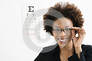 Woman at eye doctor photo