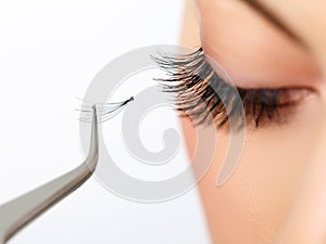 Woman eye with long eyelashes. Eyelash extension