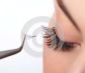 Woman eye with long eyelashes. Eyelash extension