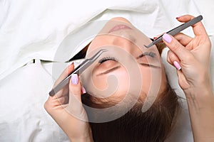 Woman Eye with Long Eyelashes. Eyelash Extension. Lashes, close up, selective focus.