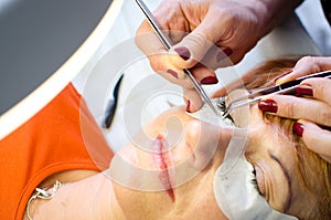 Woman eyelash extension