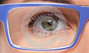 Woman eyes with eyeglasses.