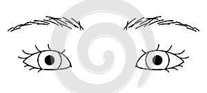 woman eyes, mono lid eyes, epicanthal fold, Almond eyes ,outline illustration