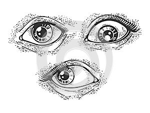 Woman eyes set sketch vector illustration