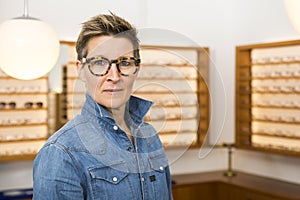Woman in a eyewear store