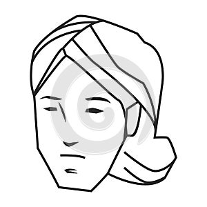 Woman face avatar cartoon character in black and white