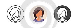 Woman face avatar icon pictogram line outline art vector, female lady people character user flat style design graphic illustration