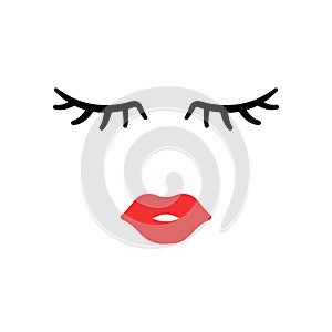 Woman face. Beauty concept. Eyelashes and lips. Make up. Vector