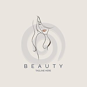 woman face beauty line style salon spa logo template design for brand or company and other