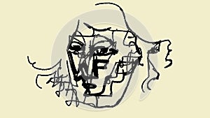 Woman face-black pen line sketch drawing