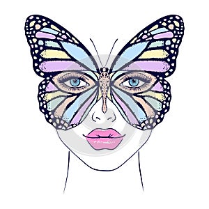 Woman face and butterfly.