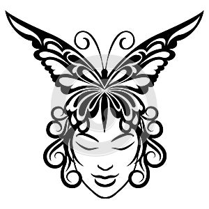 Woman face with butterfly hairdress