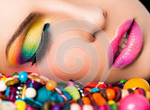 Woman face colourful make-up lips