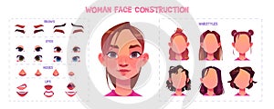 Woman face construction kit with facial parts