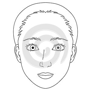 woman face, double eyelids, large eyes ,outline illustration photo