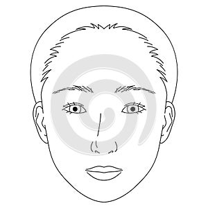 woman face, double eyelids, small eyes ,outline illustration photo