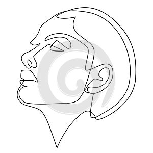 Woman face drawing profile side view portrait made of continuous line minimalist vector illustration