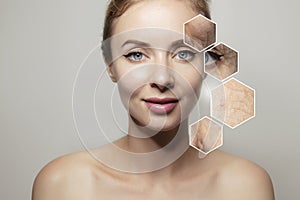 Woman face with elements of young and old skin photo