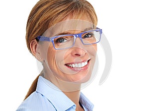 Woman face with eyeglasses.
