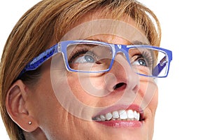 Woman face with eyeglasses.